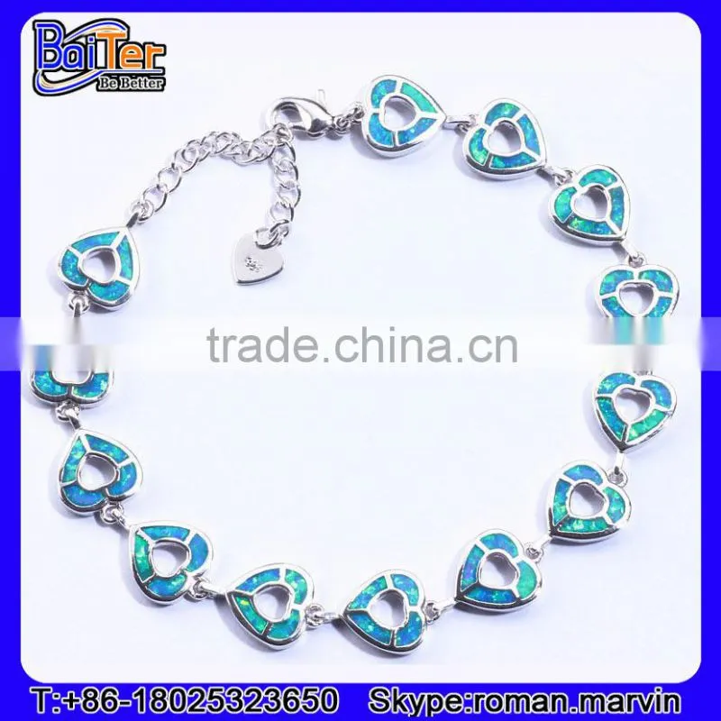 Wholesale Women Jewelry 925 Stelring Silver Synethic Fire Opal Bracelet