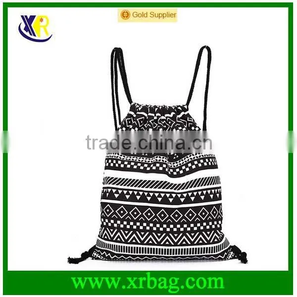 Custom fashion style pattern cotton canvas drawstring backpack bag