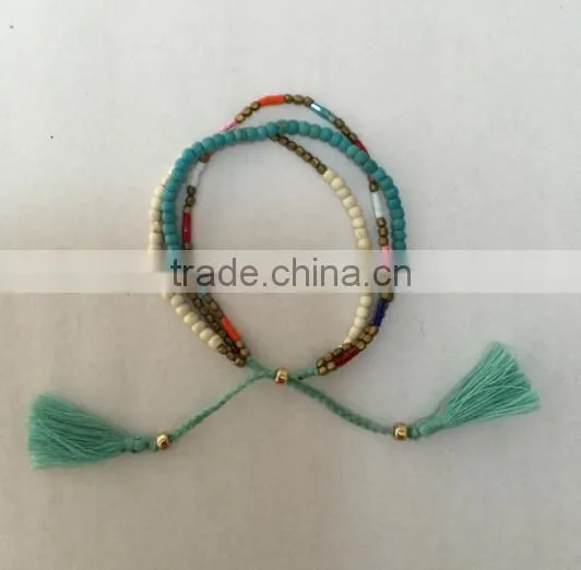 2015 Latest Popular Druzy Stone Foiled Agate Bracelet,Silk Tassel Charm bracelet