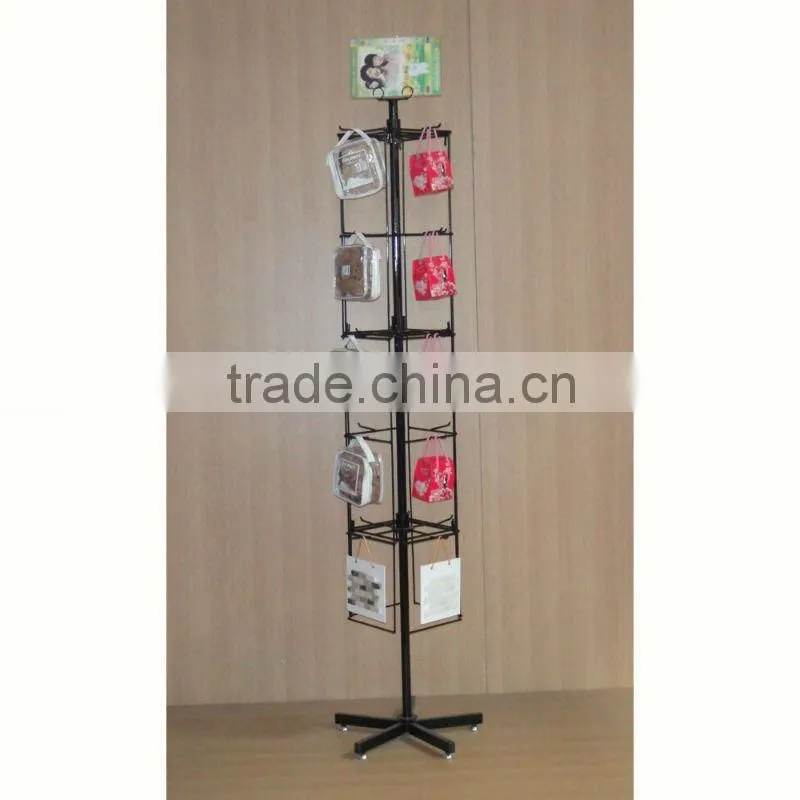 4 sided metal floor revolving display fixture with small space occupying