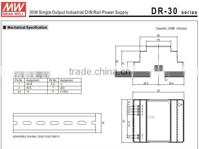 Mean Well DR-30-5 Industrial power supply DIN Rail Power Supply