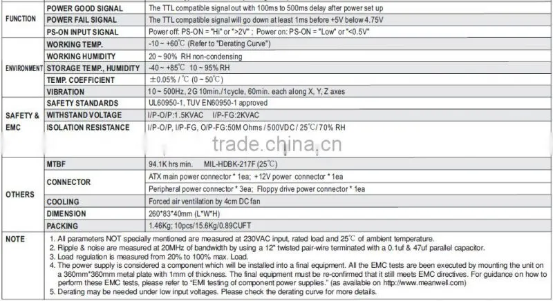 CE EMC approved meanwell ipc-300a industrial 300w 1U computer power supply