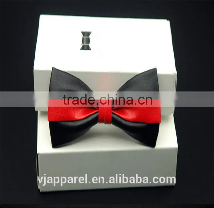 Clip-On Bow Tie with Faux Leather Bowtie Tuxedo