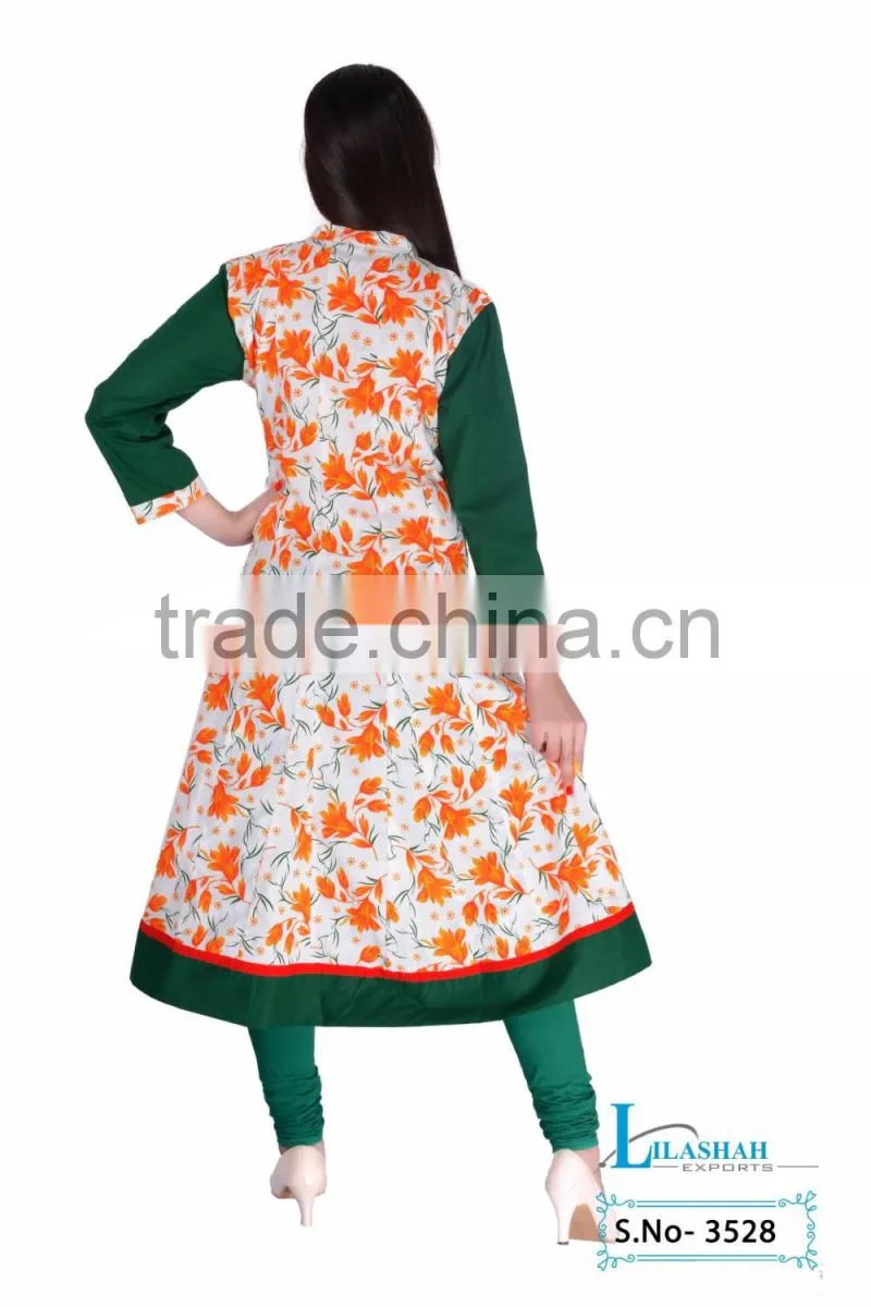 Cotton Anarkali Jaipuri Kurti Vestido Styles Ropa Ladies Garments cotton plain with printed women's short dresses 3528