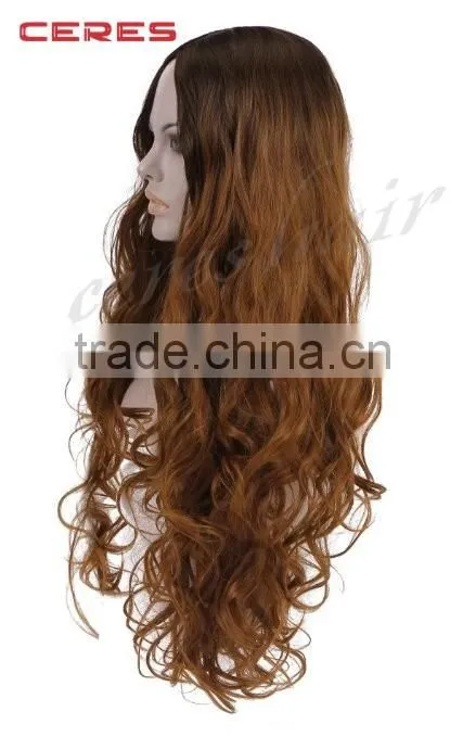 30inch charming women's ombre brown long curly lace front wig synthetic hair