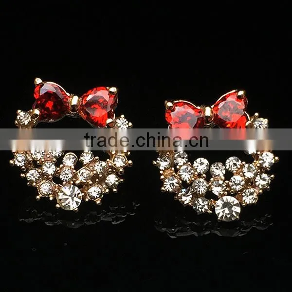 925 silver needle cherry flower bow shaped small size earrings