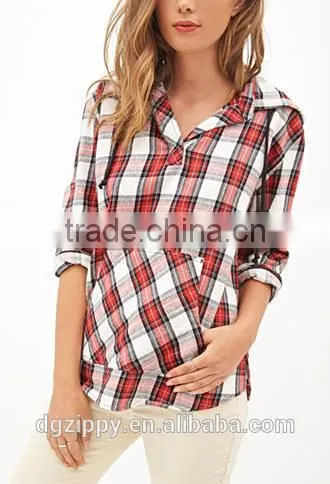 Women wholesale long sleeves plaid flannel hoodies custom hoodies