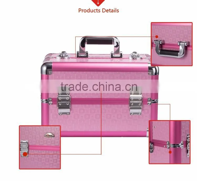 Professional Aluminum Makeup Case Pink Beauty Box Cosmetic Case