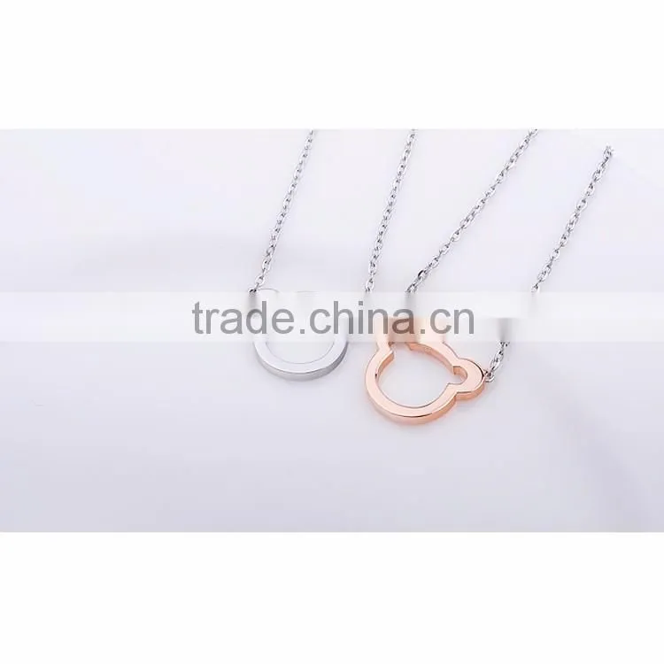 Charm Teddy Bear with Rose Gold Plated Pendant Women Stainless Steel Necklace