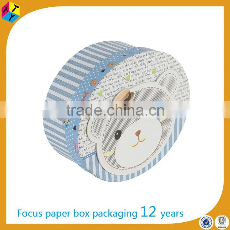 Blue rigid paper packaging round suitcase hat box
