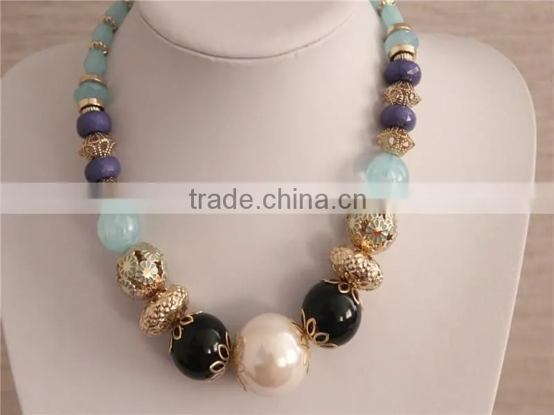 Colorful Arylic Beads Necklace, Gold Plated Beads Necklace