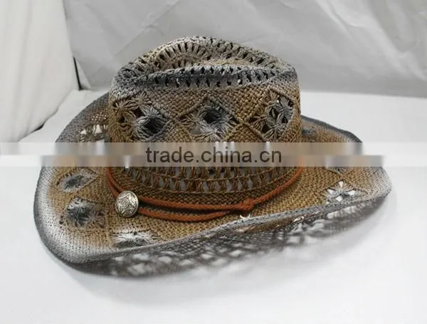 Wholesale Latest Style Cowboy Hats Paper Straw Hat With Neck Strip
