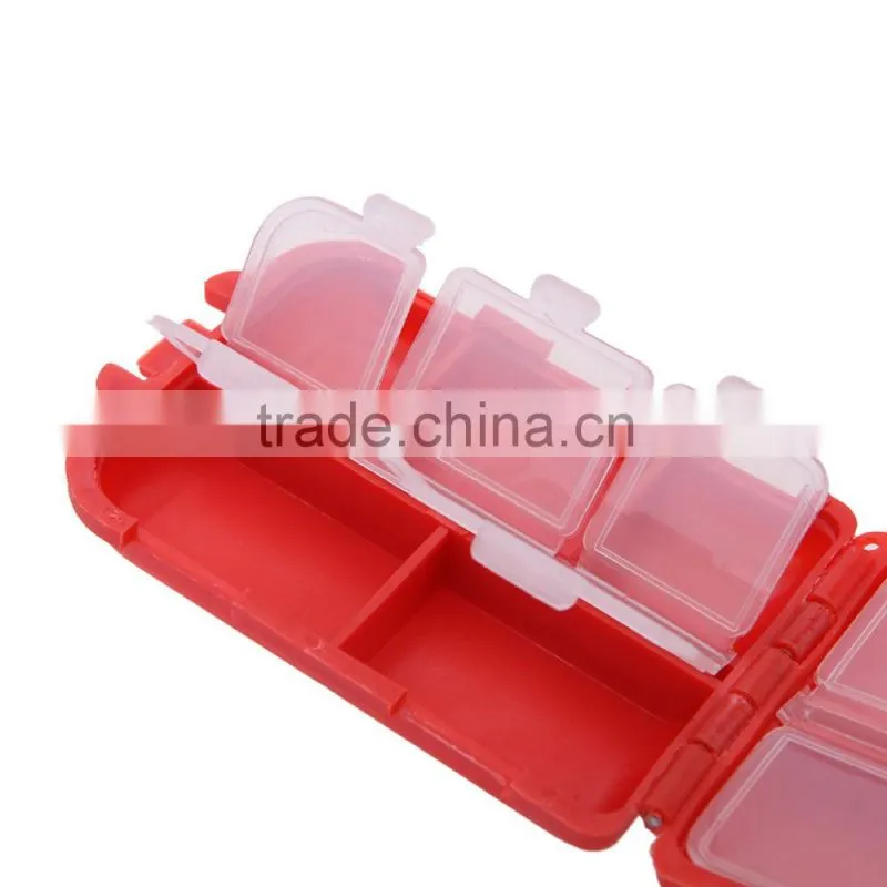 Fishing Tackle Box 10 Compartments Small Size for Fishing Hooks Swivels Beads etc Red