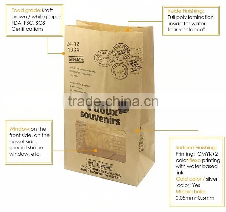kraft bakery paper bag,flat bottom bread paper bags
