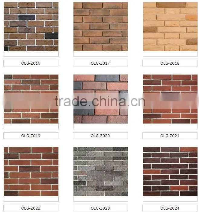 Thin artificial facades bricks