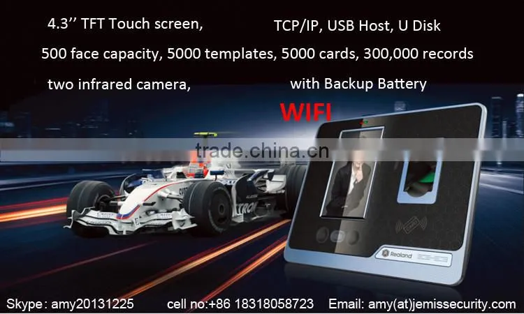 Wireless WIFI fingerprint/card 4.3'' TFT touch screen face recognition time attendance system! F500