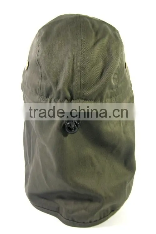 OLIVE GREEN BALL CAP HAT BUCKET EAR FLAP AND NECK SUN PROTECT HUNT HIKE FISH BUCKET HAT