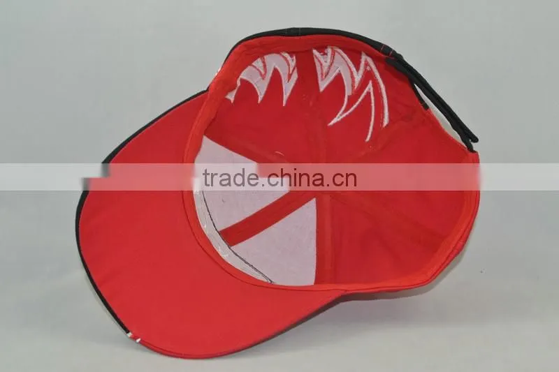 Guangzhou hat factory professional custom 6 panel / 100% cotton / / embroidery logo/brim gear shape/red baseball cap