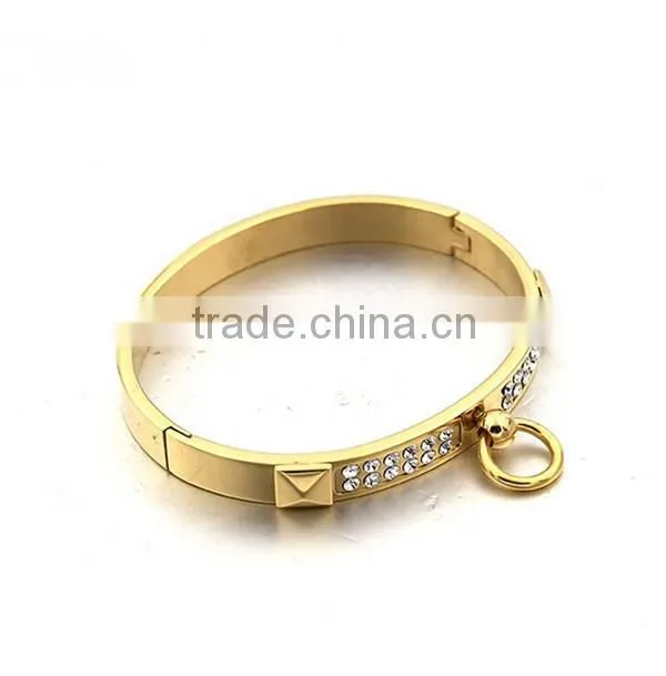 2016 Hot Sale Europe Cuff Bracelet Stainless Steel PVD Gold Crystal Bangle for Women