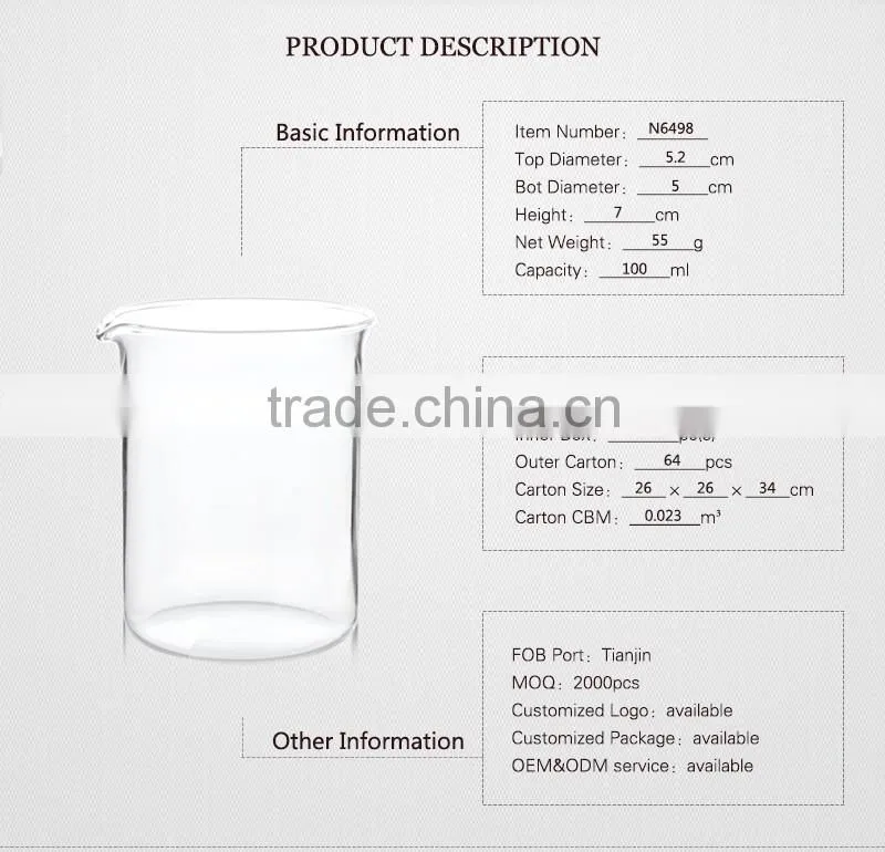 stemless 100ml china supplier hot sell borosil single wall measuring cup