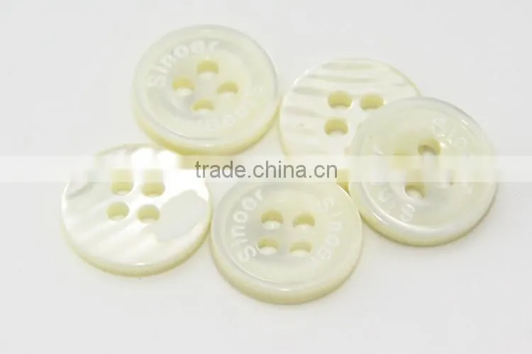 18L 4 Holes Round Rim Real Troca Shell Mother of Pearl Shirt Button with Logo Engraved on