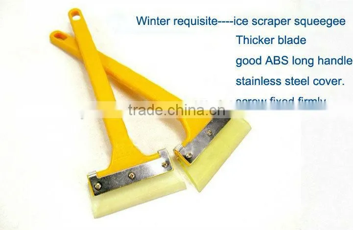 Long hand plastic ice scraper for car window