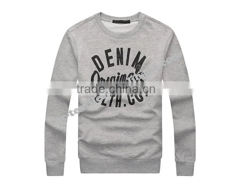 Men's Printed Round Neck Grey-Melange Fleece Sweater