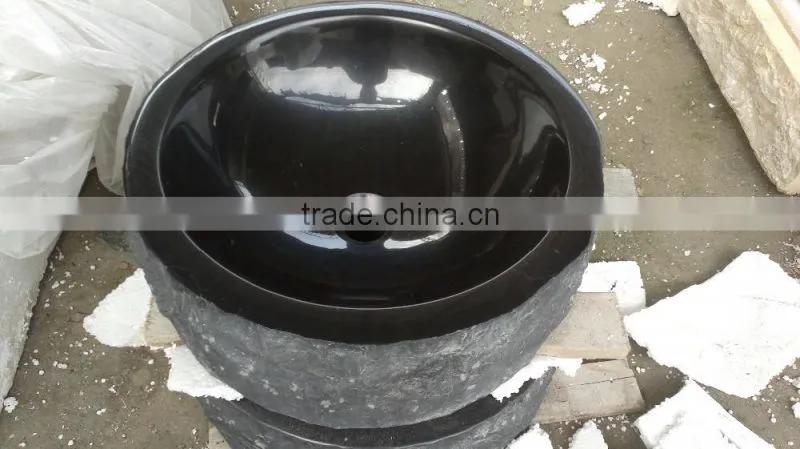 Black granite stone bathroom round sink