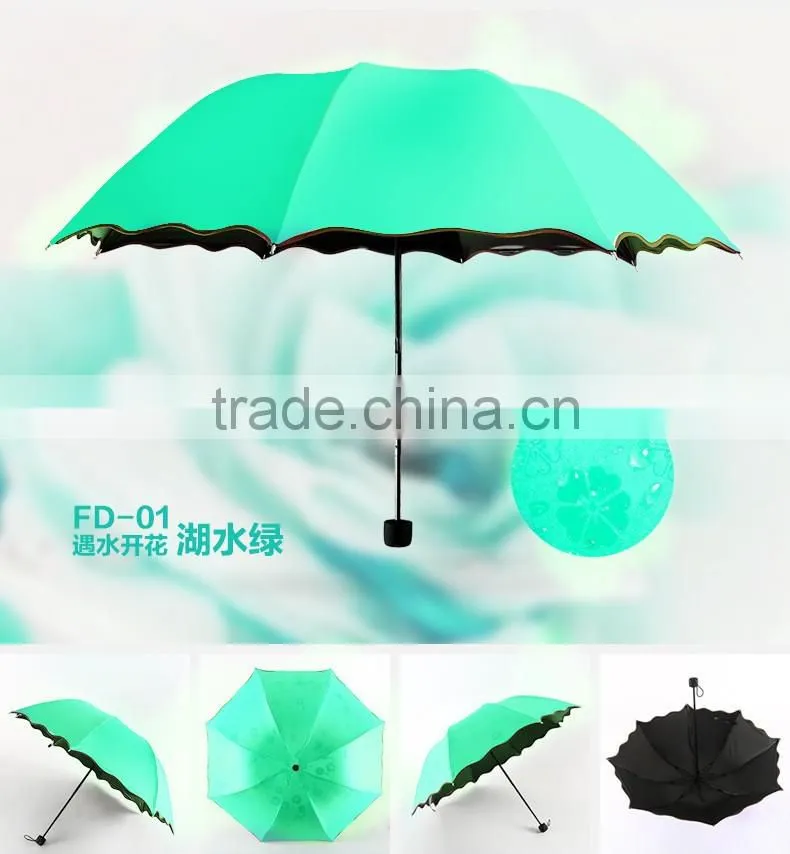 Meet water show the flower sun umbrella with UV, 3 folding umbrella