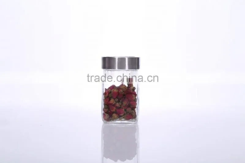 6oz Clear Sqaure Glass Spice Jars with Metal Screw Top Lid for Packaging