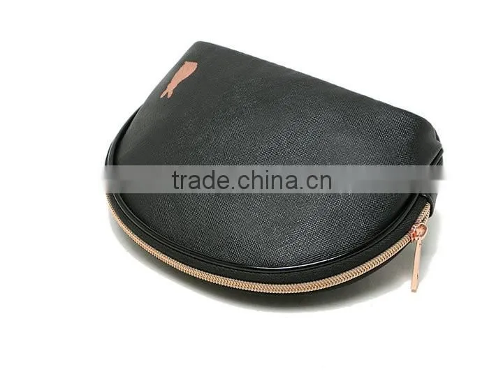 pure colour woman simple black cosmetic bag Pu leather Shell package
