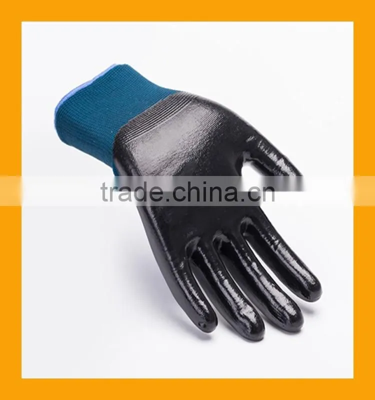 ZMSAFETY High Elastic Nylon Liner Nitrile Gloves Oil Resistant Nitrile Labor Gloves Black Smooth Finish Nitrile Gloves