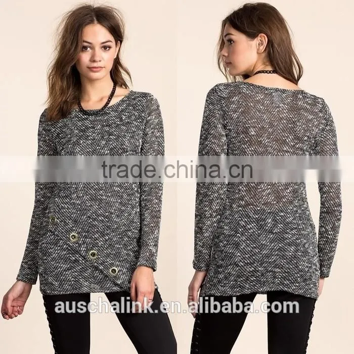 nice deign high quality girls fancy loose neck marled sweater