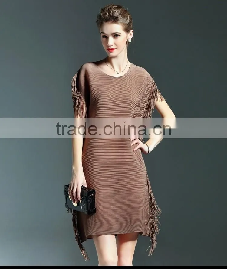 Ladies batwing design pleat tassel fringe fashion dresses