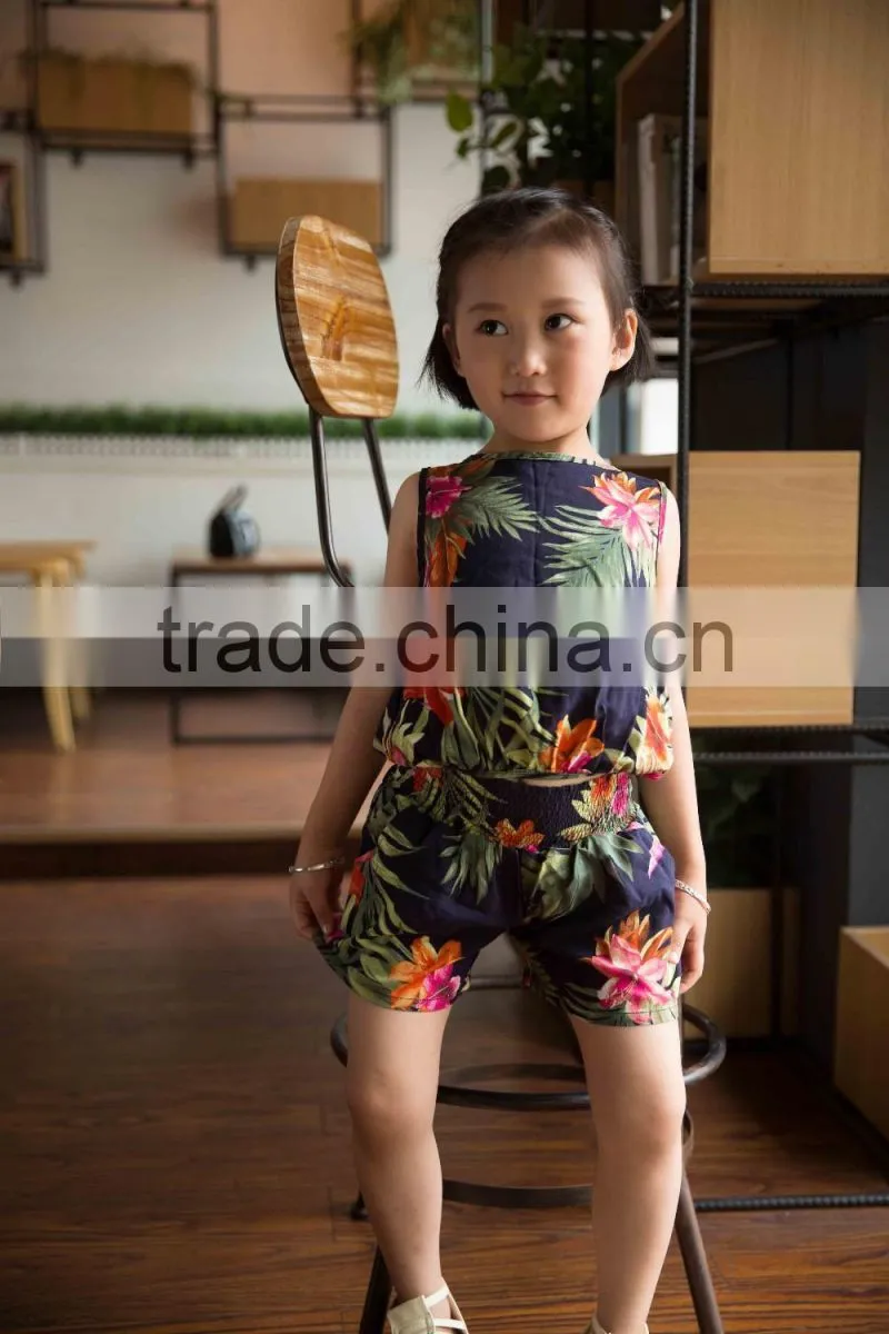 fashion off shouder 100% viscose set summer sleeveless cloth set girl shirt and printed flower soft handfeel cloth