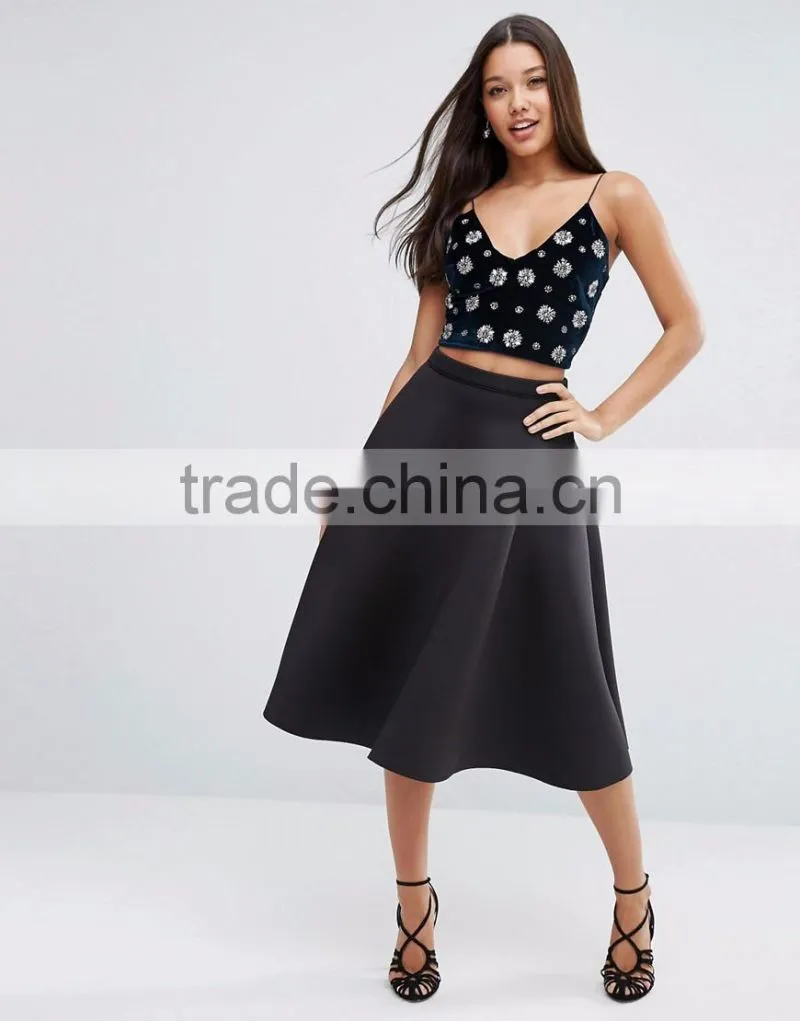 2016 Unlined design zip-back fastening lady skirt fashion midi umbrella skirt wholesale