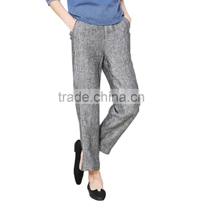 2016 Customized women stylish Breathable linen casual pants pattern