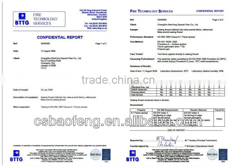 Flame Resistant Aramid Sewing Thread Ne403/Tex45