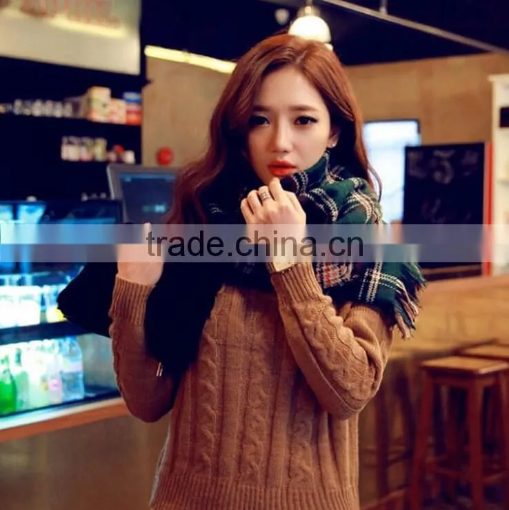 Classic fashion jacquard checked plaid acrylic long double side scarf stock
