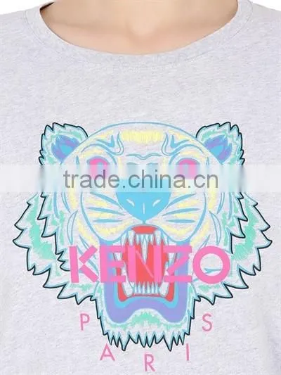 Custom Women Casual Short Sleeve Printed Cotton T Shirts,Oem Clothes Grey O Neck Printed T-Shirts For Women