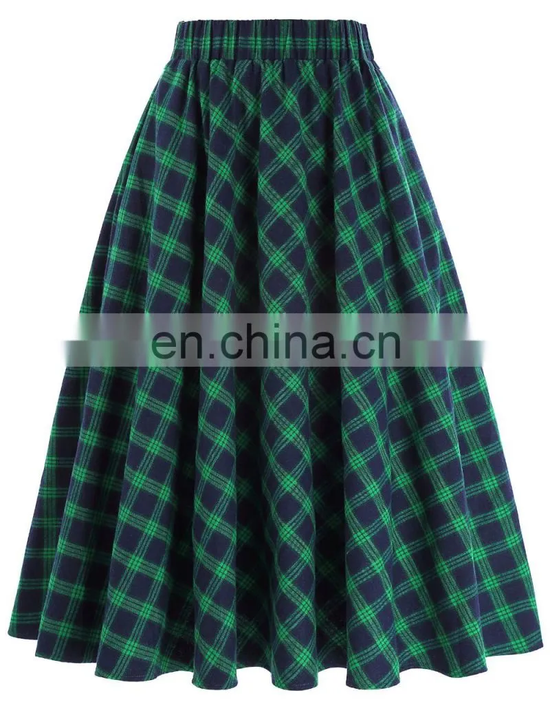 Kate Kasin Occident Women Fashion Grid Pattern Plaid Cotton A-Line Skirt KK000633-1