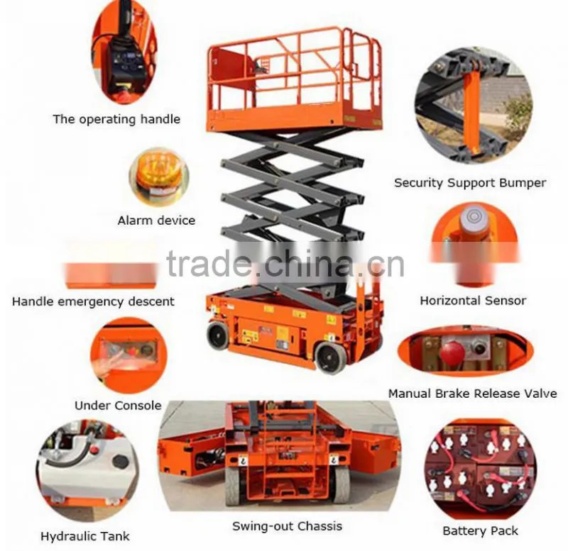 Mobile scissor lift platform 10m, 4 wheels lift platform