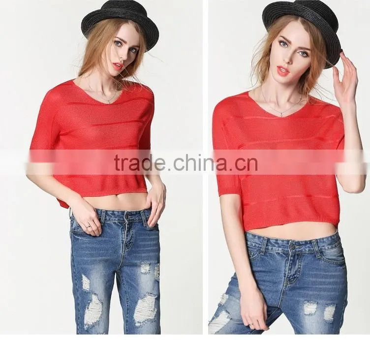 hot spring and summer fashion sweet ice silk sweater and slim ice silk umbilical leakage sweater