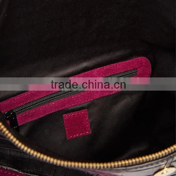 Fashion Foldover Marsala Burgundy Suede Clutch Bag With Crocodile Pattern Flap