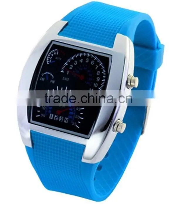 Flashing blue lights silicone flight military watches for men