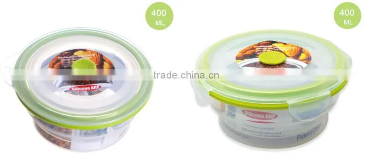 400ml Round Foldable Silicone food storage with silicone lid Non-stick BPA FREE FDA LFGB DGCCRF