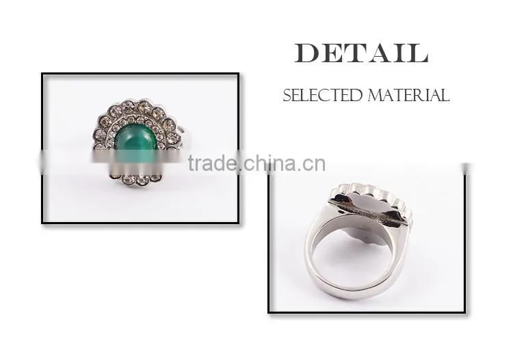 New products 2015 green stone stainless steel silver ring