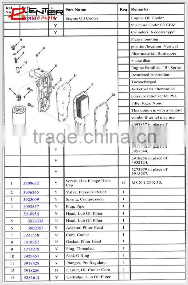 Original Parts 6BT Engine Oil Cooler Core