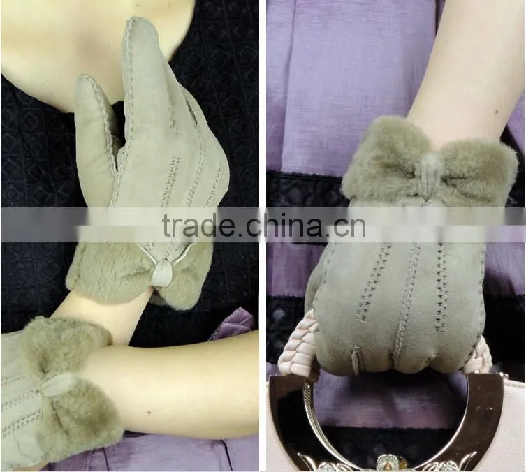 Lay genuine double face leather and fur gloves