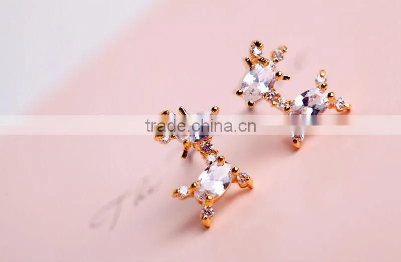 Hot pink earring white zircon earring crystal deer earring
